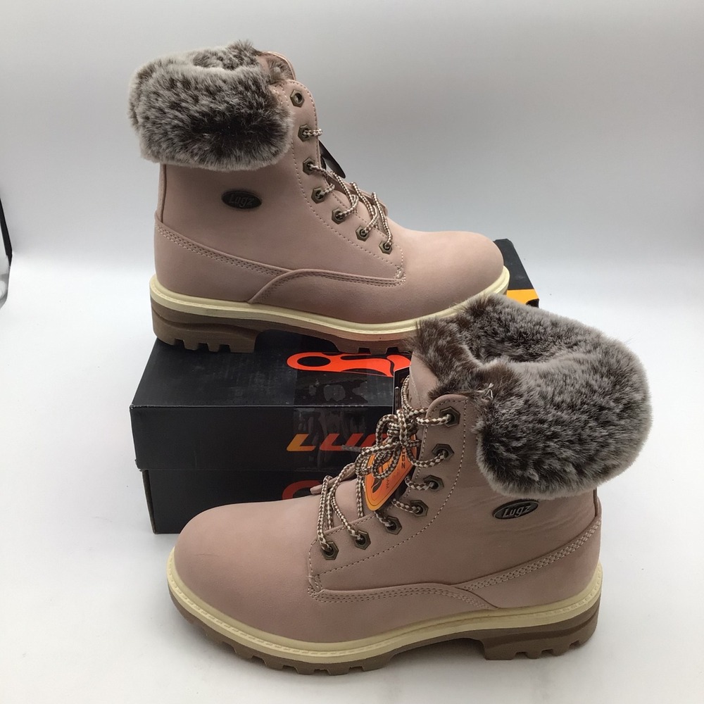 Lugz Empire Hi Fur Water Resistant Memory Foam Boots Pink Bone Gum Womens 8 NEW
